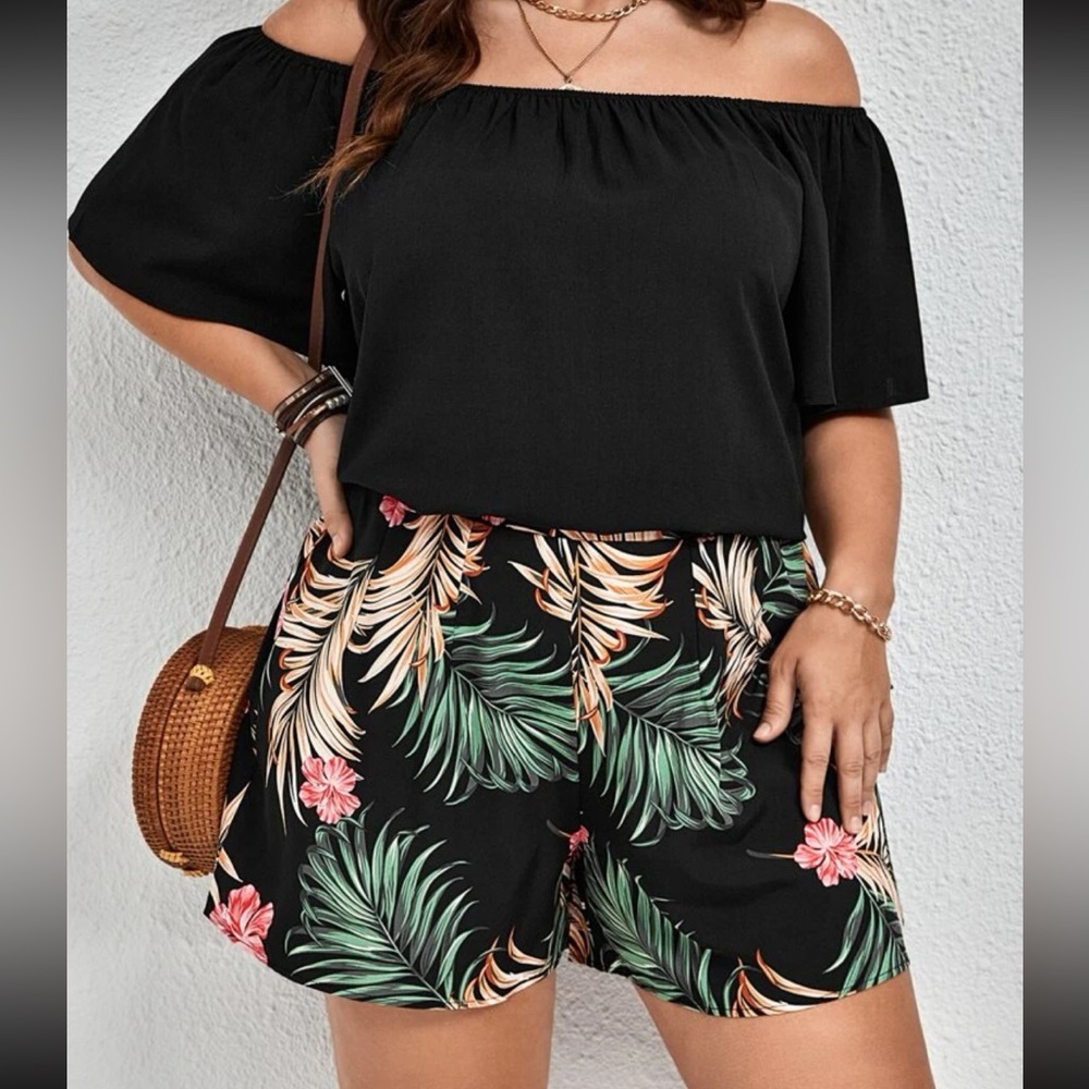Off the Shoulder Blouse & Floral Shorts